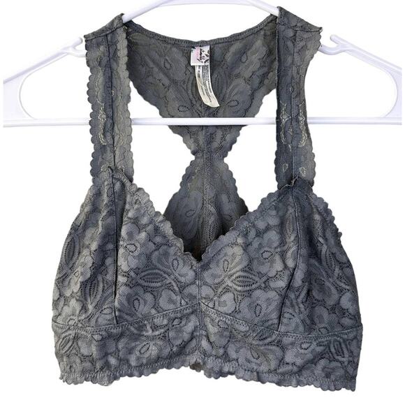 intimately Free People Women's Sz S Grey Lace Adella Longline Bralette Racerback - Picture 2 of 11